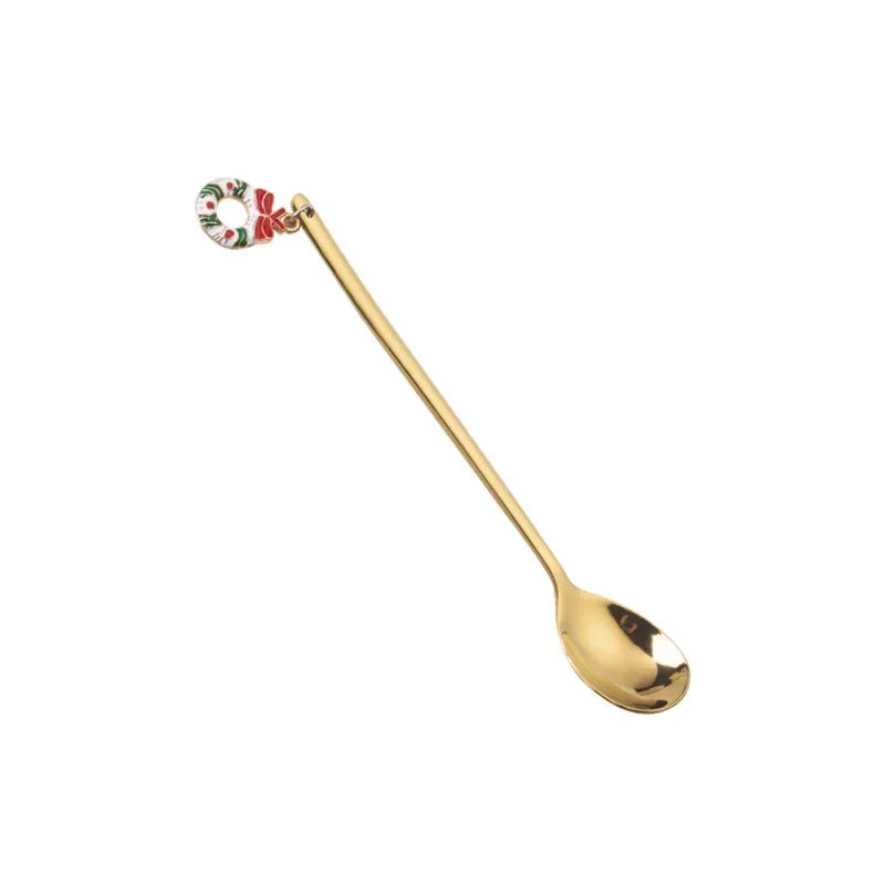 New Year 2021 Stainless Steel Christmas Spoons Xmas Party Coffee Spoon with Christmas Pendant Christmas Decorations Noel Gift
