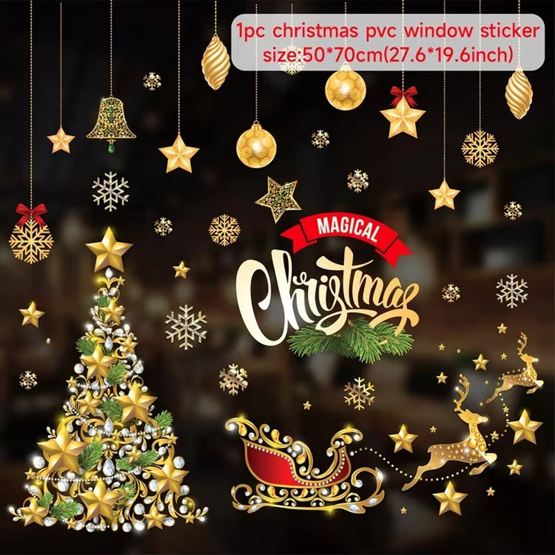 Christmas Window Stickers Merry Christmas Decorations for Home Christmas Wall Sticker Kids Room Wall Decals New Year Stickers
