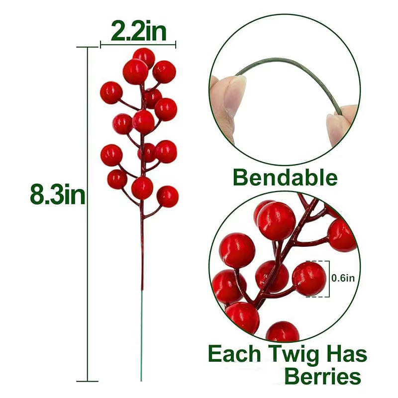 10Pcs Christmas Decoration Artificial Red Berries Bouquet Christmas Tree Ornament DIY Wreath Xmas New Year 2026 Gifts Accessory