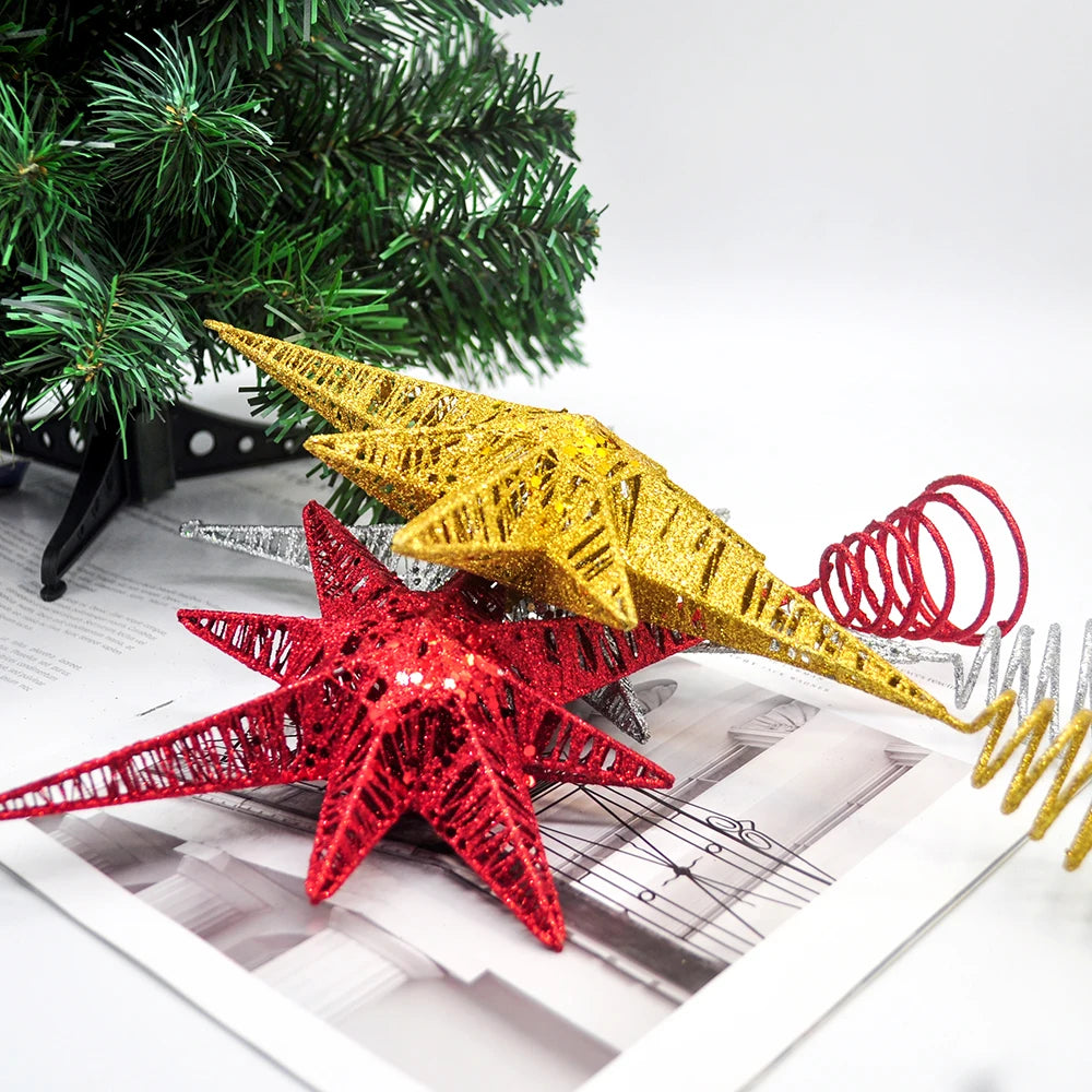 1Pcs Golden Glitter Christmas Tree Top Iron Star Christmas Ornaments for Home Christmas Tree Ornament Navidad New Year 2021