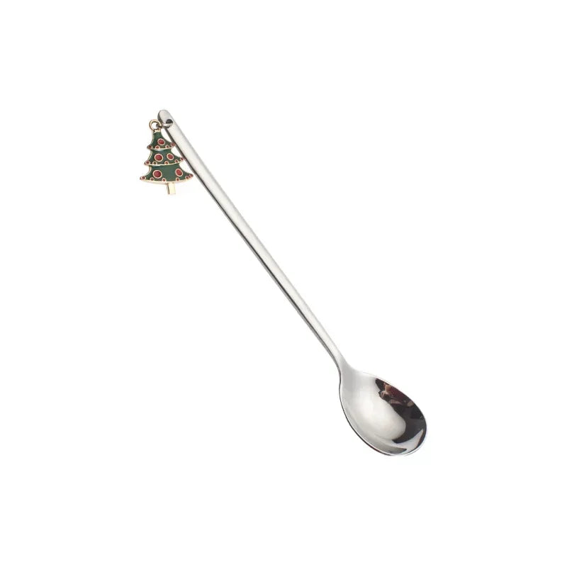 New Year 2021 Stainless Steel Christmas Spoons Xmas Party Coffee Spoon with Christmas Pendant Christmas Decorations Noel Gift