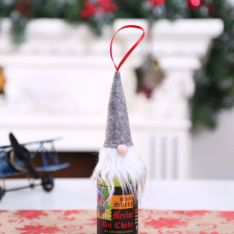 Gnome Christmas Wine Bottle Cover Merry Christmas Decorations for Home 2021 Christmas Ornaments Xmas Gifts Happy New Year 2022