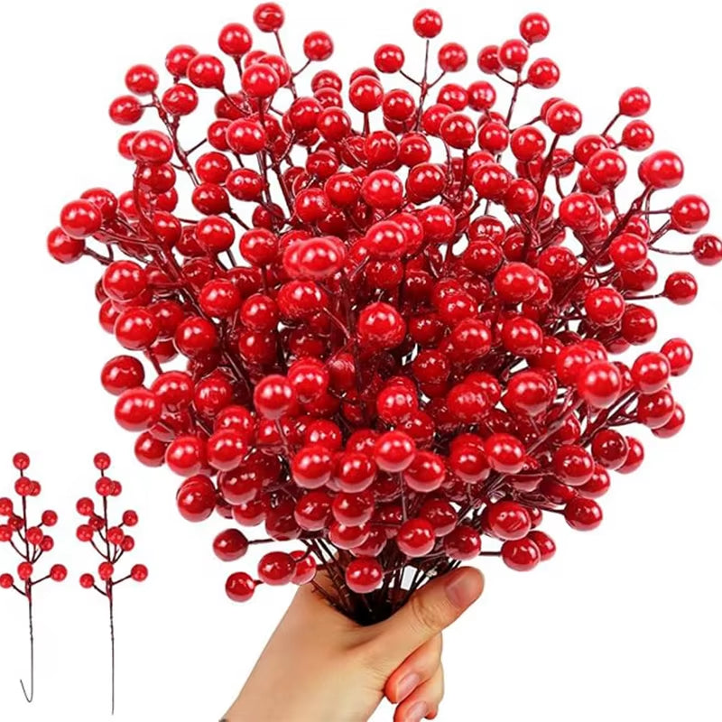 10Pcs Christmas Decoration Artificial Red Berries Bouquet Christmas Tree Ornament DIY Wreath Xmas New Year 2026 Gifts Accessory