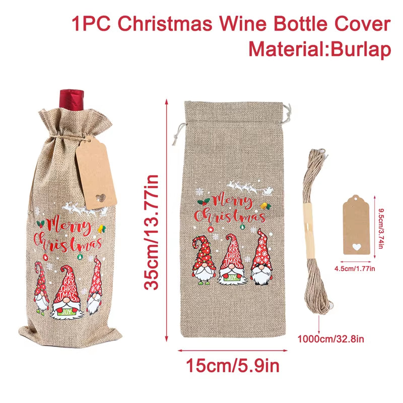 Christmas Wine Bottle Cover Merry Christmas Decorations for Home 2024 Christmas Ornament Xmas Table Decor Gift New Year 2025