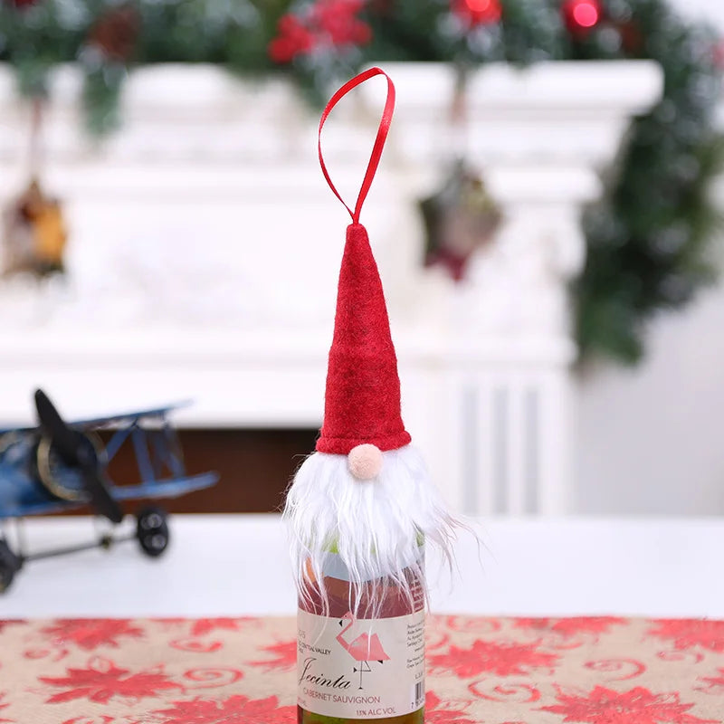 Gnome Christmas Wine Bottle Cover Merry Christmas Decorations for Home 2021 Christmas Ornaments Xmas Gifts Happy New Year 2022