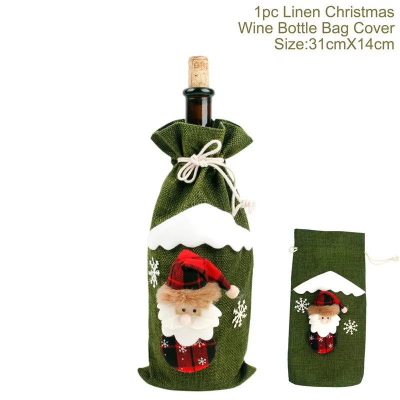 Christmas Wine Bottle Cover Merry Christmas Decorations for Home 2024 Christmas Ornament Xmas Table Decor Gift New Year 2025