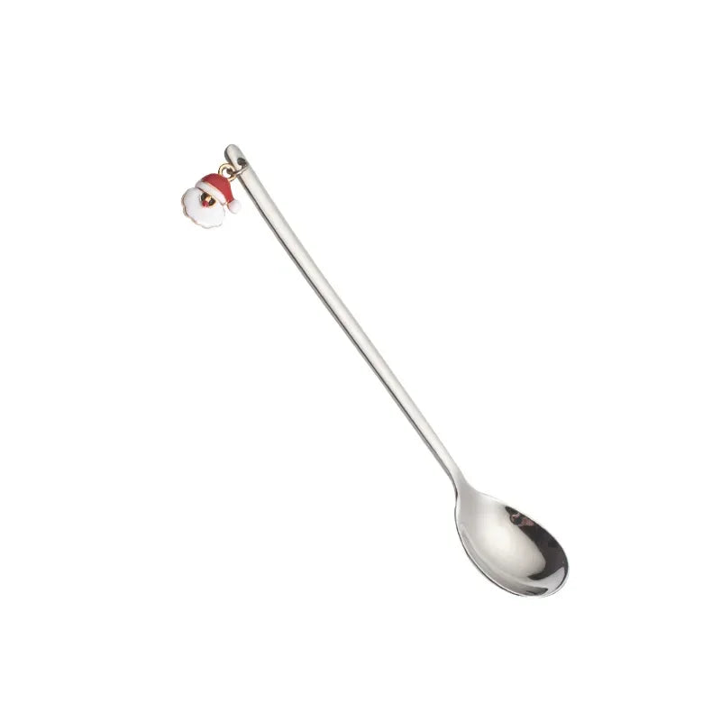New Year 2021 Stainless Steel Christmas Spoons Xmas Party Coffee Spoon with Christmas Pendant Christmas Decorations Noel Gift