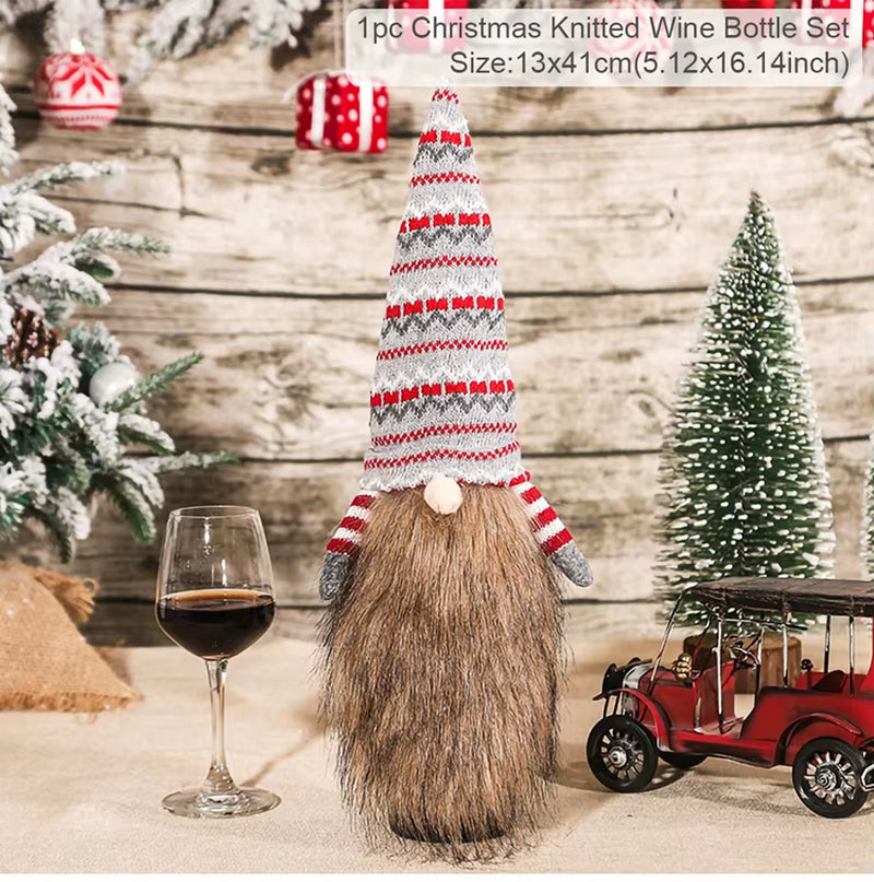 Christmas Wine Bottle Cover Merry Christmas Decorations for Home 2024 Christmas Ornament Xmas Table Decor Gift New Year 2025