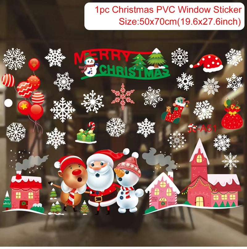 Christmas Window Stickers Merry Christmas Decorations for Home Christmas Wall Sticker Kids Room Wall Decals New Year Stickers