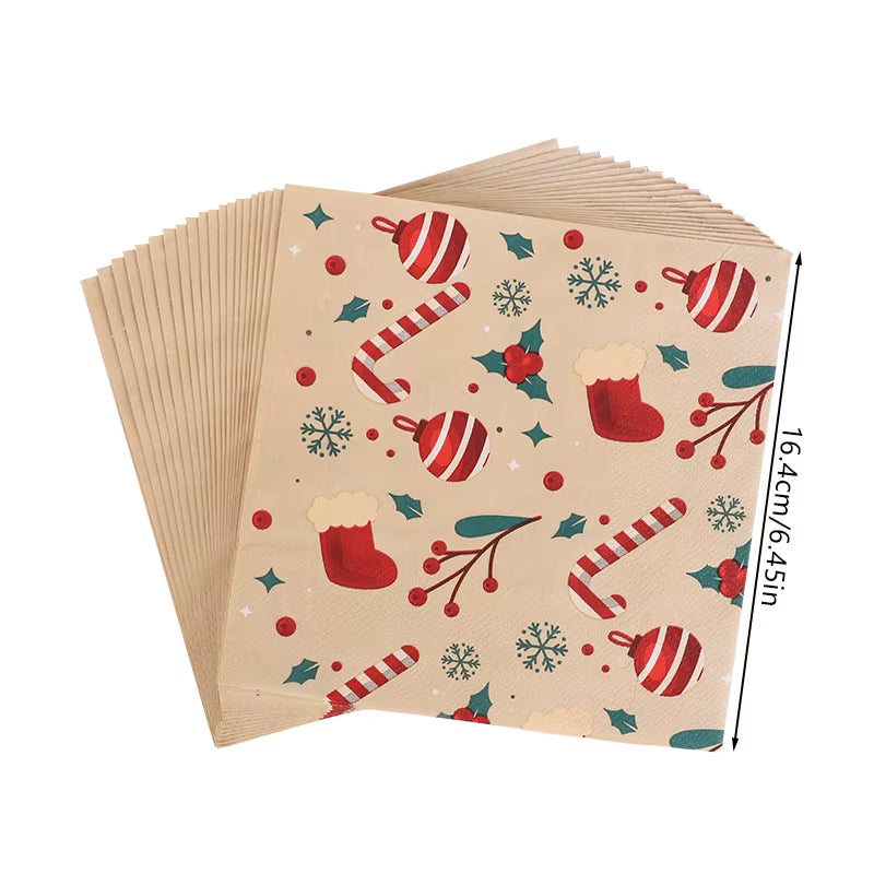 20Pcs Christmas Paper Napkins Disposable Tissues 2025 Christmas Home Table Placemats Decoration 2026 New Year Party Supplies
