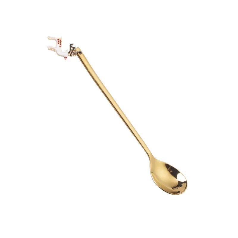 New Year 2021 Stainless Steel Christmas Spoons Xmas Party Coffee Spoon with Christmas Pendant Christmas Decorations Noel Gift