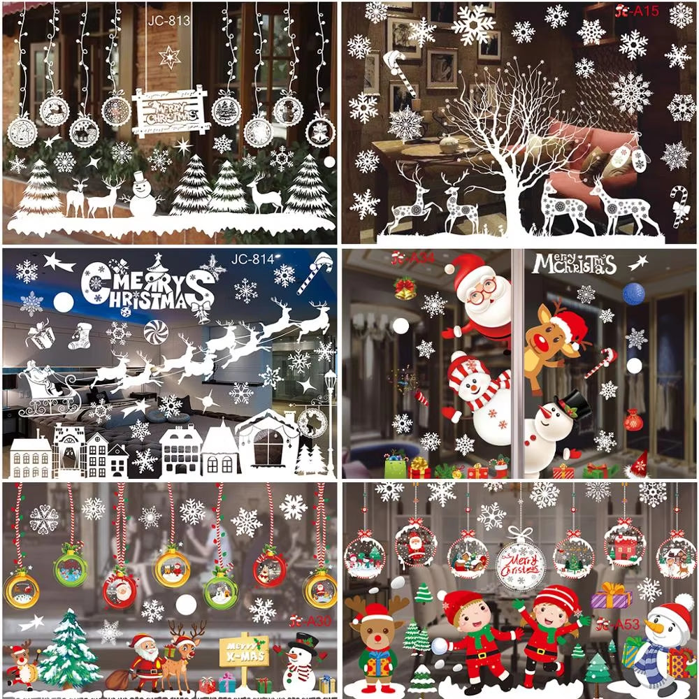 Christmas Window Stickers Merry Christmas Decorations for Home Christmas Wall Sticker Kids Room Wall Decals New Year Stickers