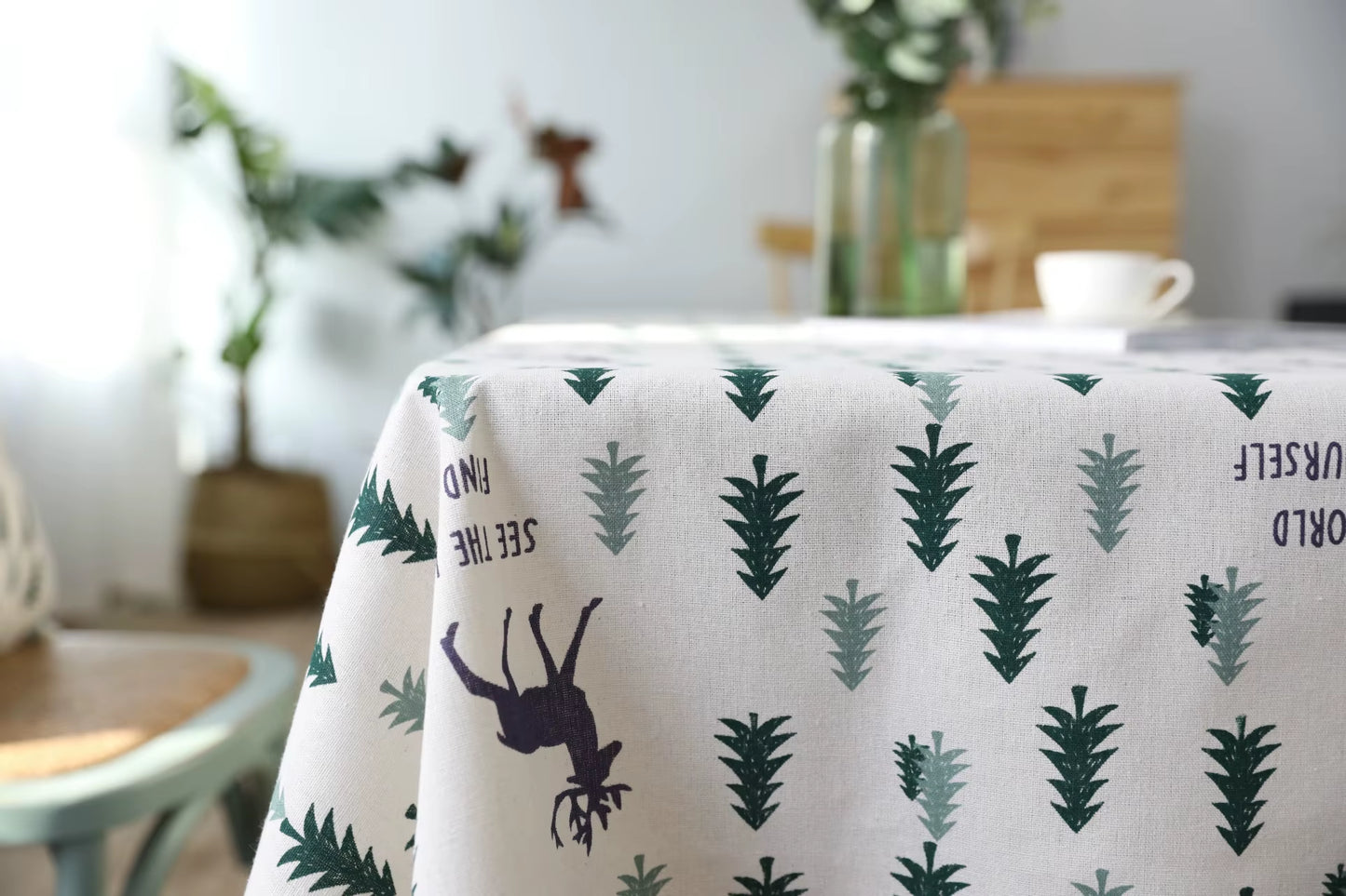 Christmas Tablecloth Christmas Tree and Deer Linen and Cotton Fresh Table Cloth New Korean Style Toalha De Mesa