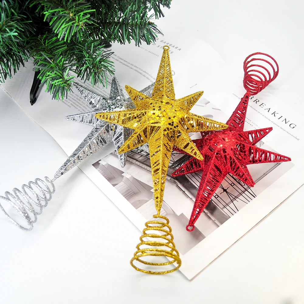 1Pcs Golden Glitter Christmas Tree Top Iron Star Christmas Ornaments for Home Christmas Tree Ornament Navidad New Year 2021