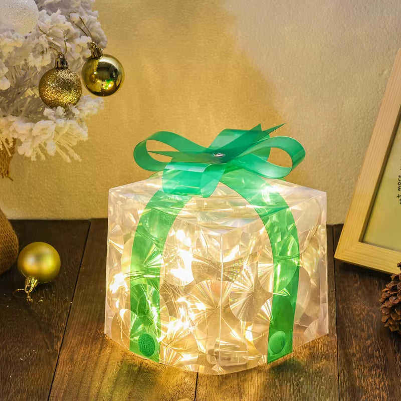 Christmas Glowing Gifts Box Decoration Ornament with Bow Lighting Box Outdoor Light Lighting Xmas New Year 2024 Home Yard Decor