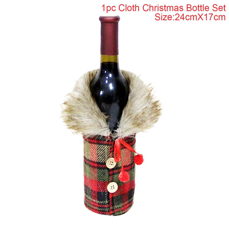 Christmas Wine Bottle Cover Merry Christmas Decorations for Home 2024 Christmas Ornament Xmas Table Decor Gift New Year 2025