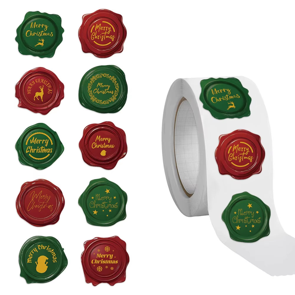500PCS Christmas Seal Roll Stickers Exquisite Christmas Elements Envelope Label Stickers Decorative Blessing Creative Seal