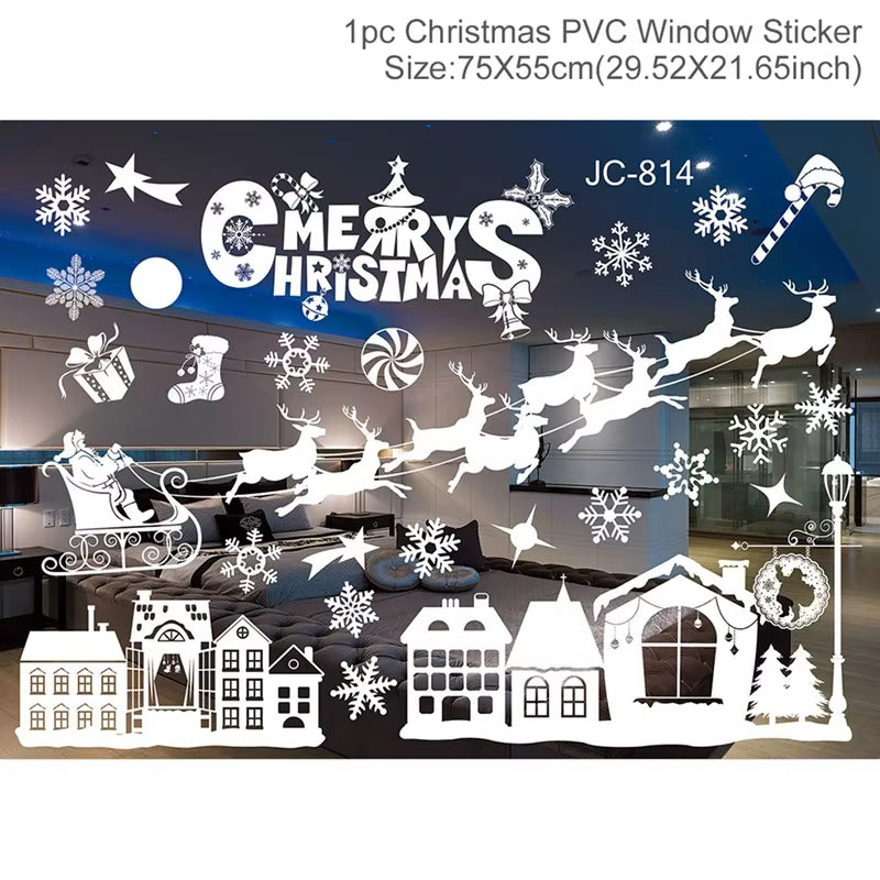 Christmas Window Stickers Merry Christmas Decorations for Home Christmas Wall Sticker Kids Room Wall Decals New Year Stickers