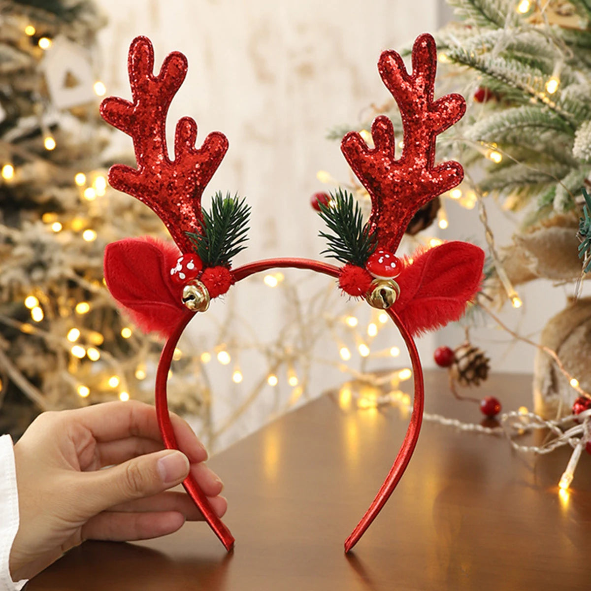 Christmas Headband Elk Horn Bell Sequin Christmas Hair Band Happy New Year Photo Props Merry Christmas Decor Gifts for Kids