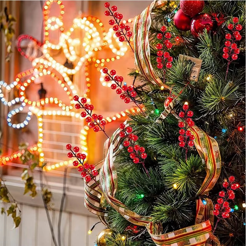 10Pcs Christmas Decoration Artificial Red Berries Bouquet Christmas Tree Ornament DIY Wreath Xmas New Year 2026 Gifts Accessory