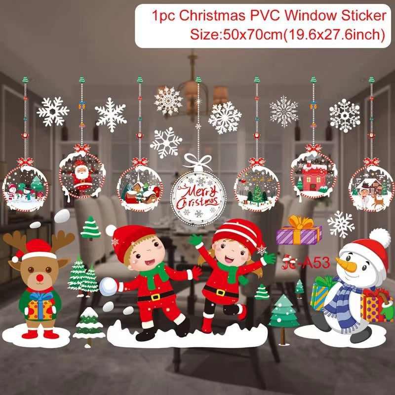 Christmas Window Stickers Merry Christmas Decorations for Home Christmas Wall Sticker Kids Room Wall Decals New Year Stickers