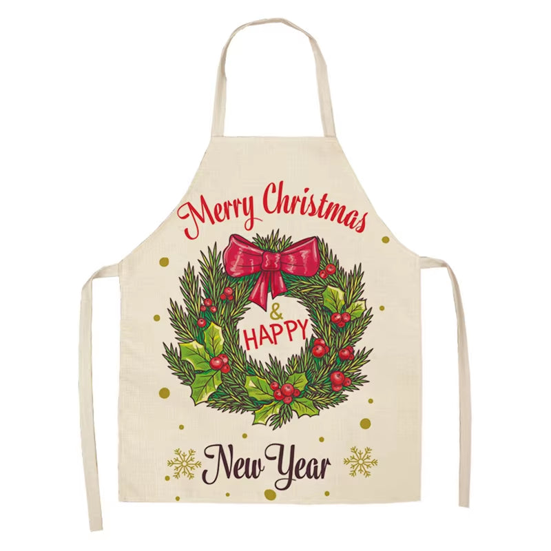 Linen Merry Christmas Apron Christmas Decorations for Home Kitchen Accessories 2024 Christmas Natal Navidad 2025 New Year Gifts