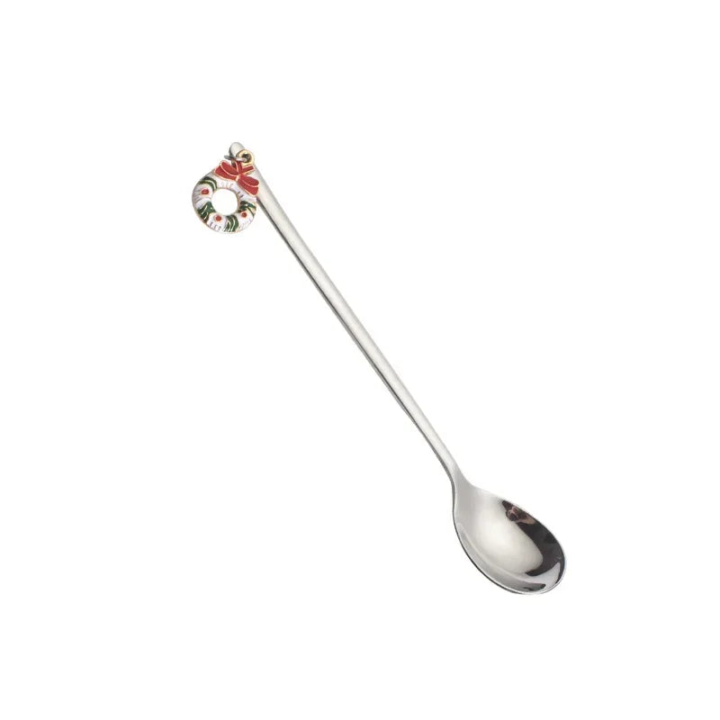 New Year 2021 Stainless Steel Christmas Spoons Xmas Party Coffee Spoon with Christmas Pendant Christmas Decorations Noel Gift