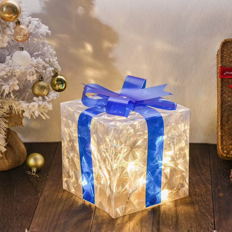 Christmas Glowing Gifts Box Decoration Ornament with Bow Lighting Box Outdoor Light Lighting Xmas New Year 2024 Home Yard Decor