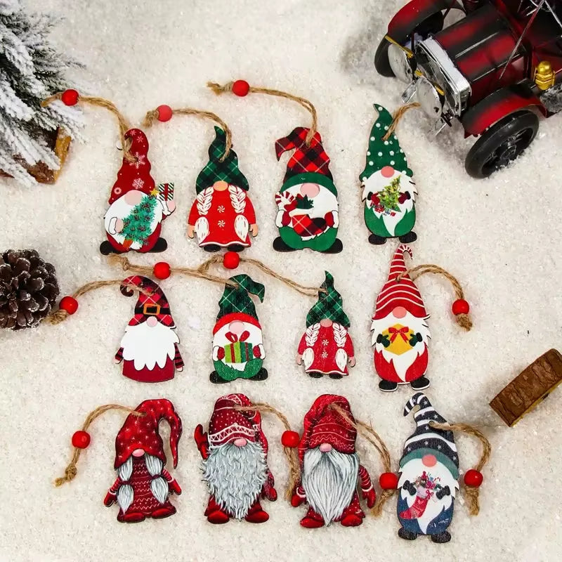 Christmas Gnome Wooden Pendant Merry Christmas Decorations for Home 2024 Cristmas Ornament Xmas Navidad Happy New Year 2025