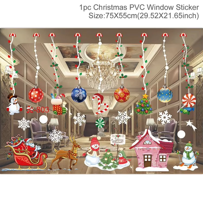 Christmas Window Stickers Merry Christmas Decorations for Home Christmas Wall Sticker Kids Room Wall Decals New Year Stickers
