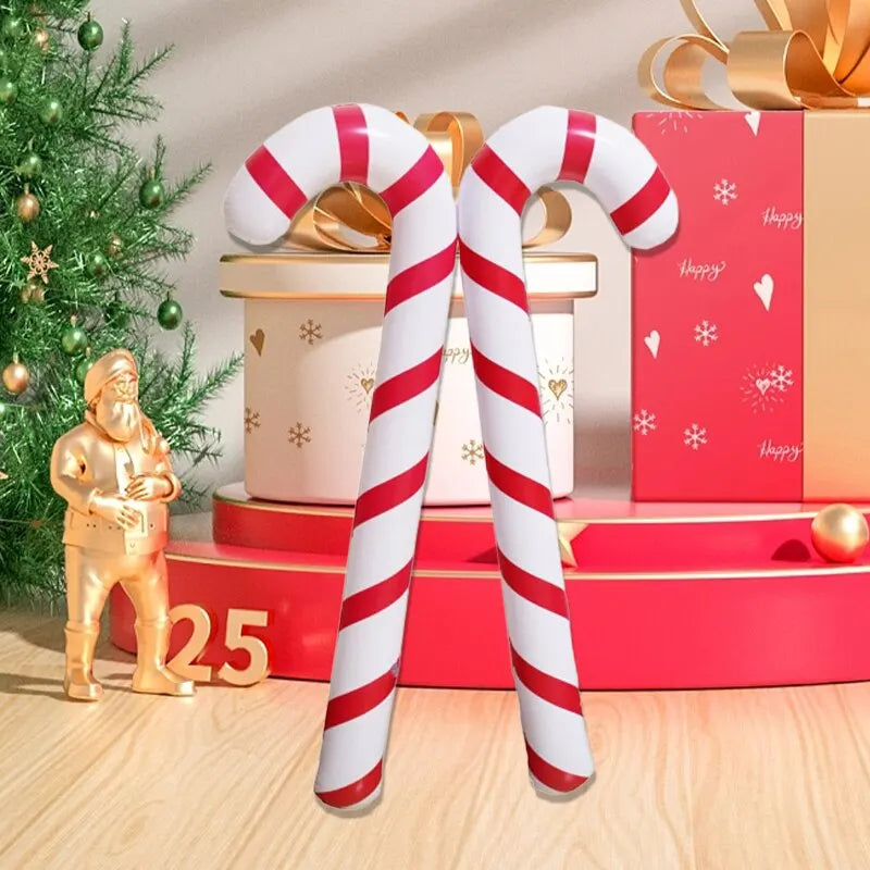 2Pcs Christmas Inflatable Walking Sticks Christmas Outdoor Candy Coloured Inflatable Walking Sticks Christmas Decoration