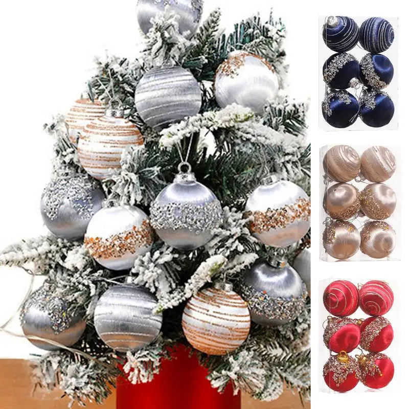 6Pcs Velvet Christmas Ball Ornaments Shatterproof Christmas Balls Velvet Christmas Tree Balls with Metal String for Home Party
