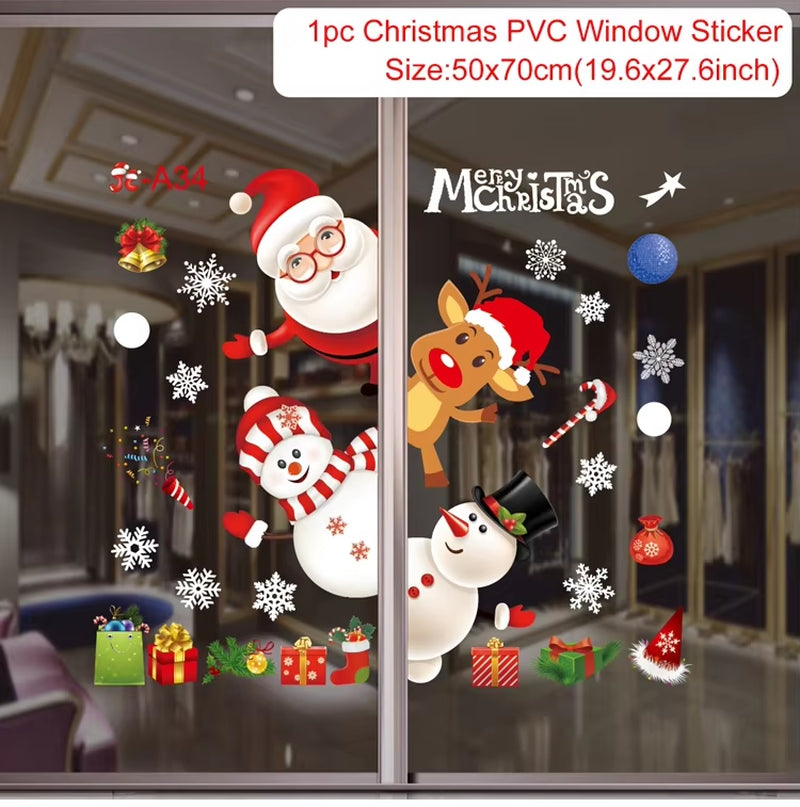 Christmas Window Stickers Merry Christmas Decorations for Home Christmas Wall Sticker Kids Room Wall Decals New Year Stickers