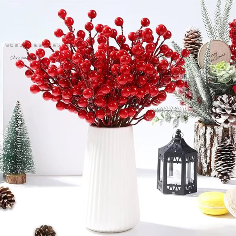 10Pcs Christmas Decoration Artificial Red Berries Bouquet Christmas Tree Ornament DIY Wreath Xmas New Year 2026 Gifts Accessory
