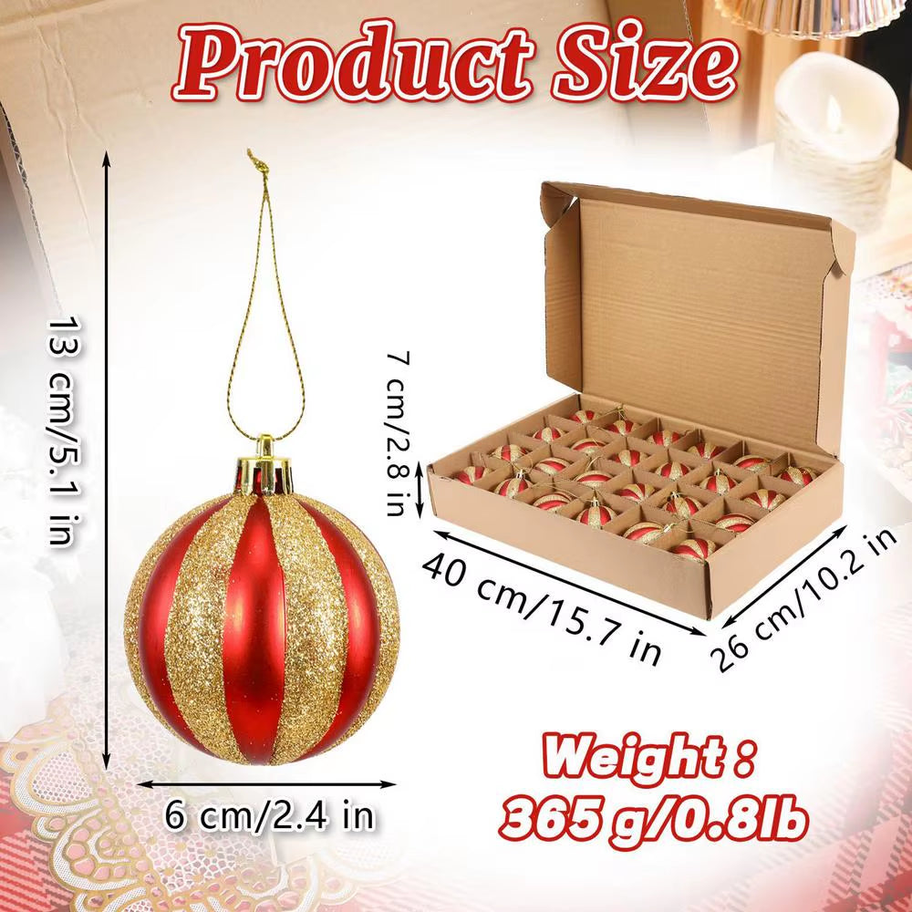 Christmas Balls 24 Pieces Red and Gold Ball Christmas Ornaments 2.36 Inch Shatterproof Pendant for Indoor Outdoor Home Fireplace