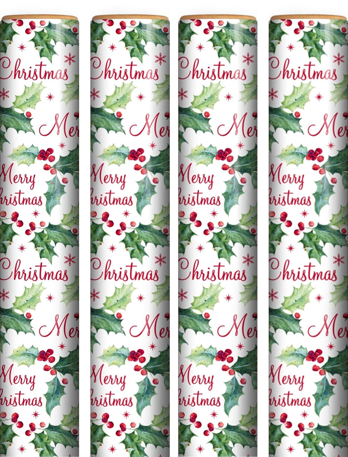 16M (4 X 4M) Traditional Christmas Gift Wrapping Paper Roll - White with Holly