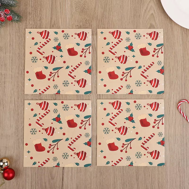 20Pcs Christmas Paper Napkins Disposable Tissues 2025 Christmas Home Table Placemats Decoration 2026 New Year Party Supplies