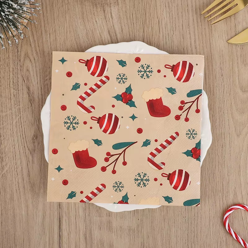 20Pcs Christmas Paper Napkins Disposable Tissues 2025 Christmas Home Table Placemats Decoration 2026 New Year Party Supplies