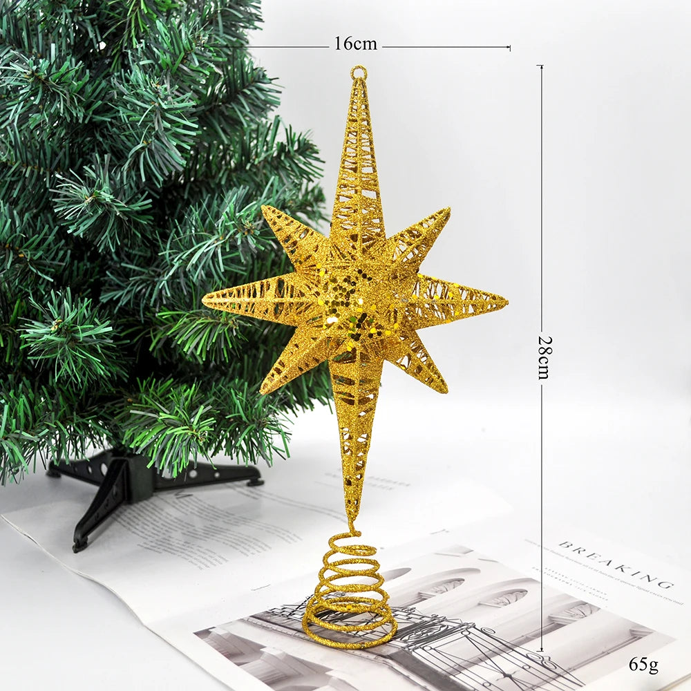 1Pcs Golden Glitter Christmas Tree Top Iron Star Christmas Ornaments for Home Christmas Tree Ornament Navidad New Year 2021