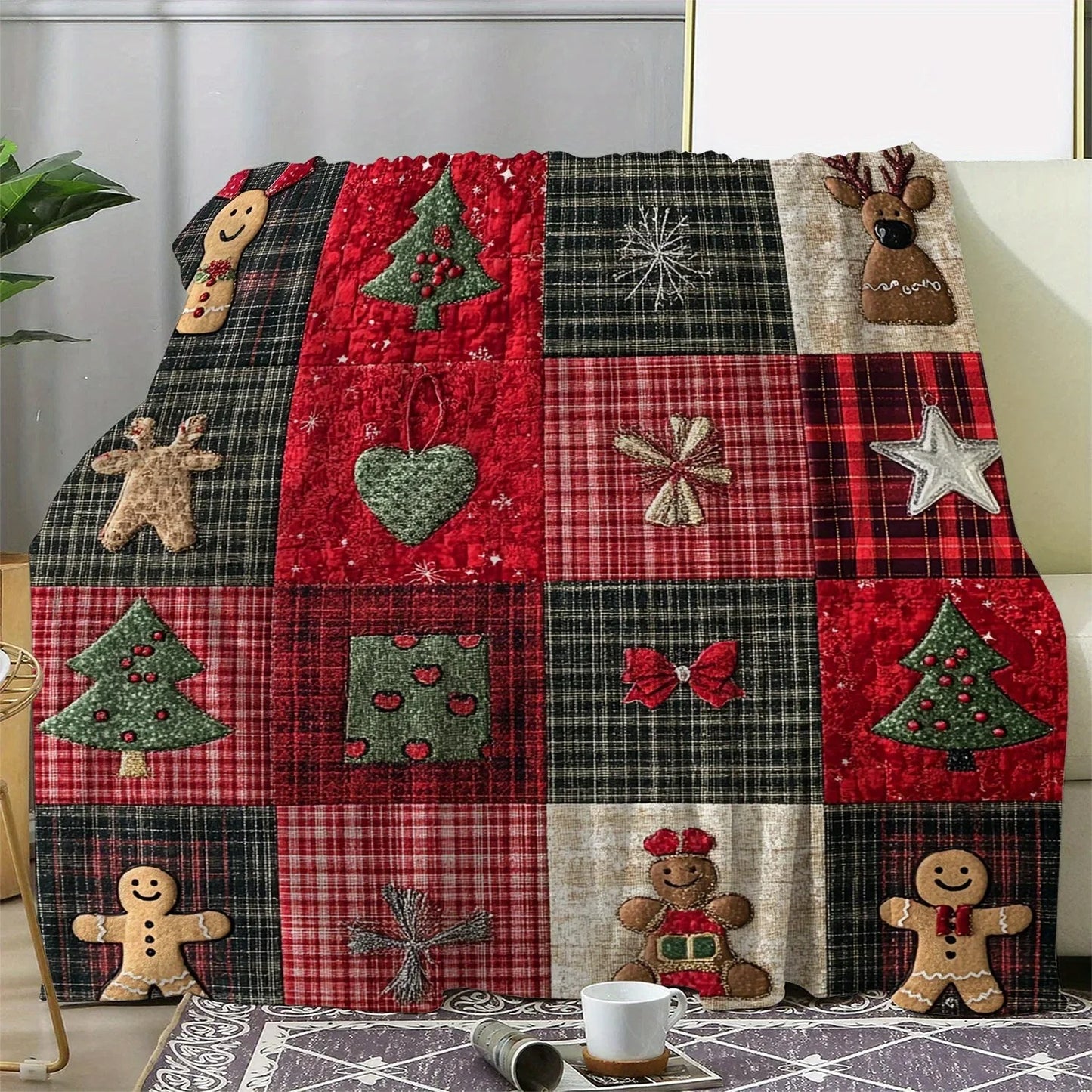 Large Rustic Plaid Christmas Throw Blanket
