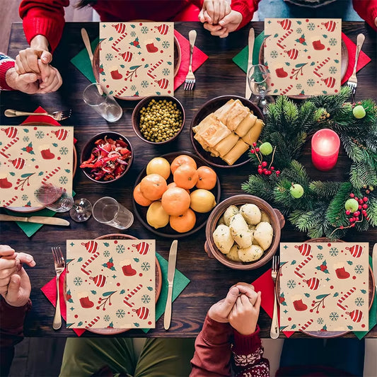 20Pcs Christmas Paper Napkins Disposable Tissues 2025 Christmas Home Table Placemats Decoration 2026 New Year Party Supplies