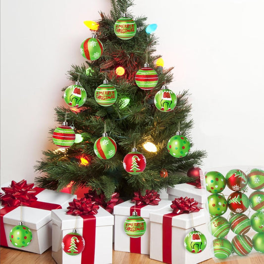 12X Christmas Grinch Decor Red Green Stripes Baubles Tree Xmas Balls Ornament