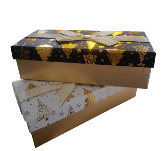 Large Long Christmas Gift Box with Lid Ribbon Xmas Present Gold Rectangle Box
