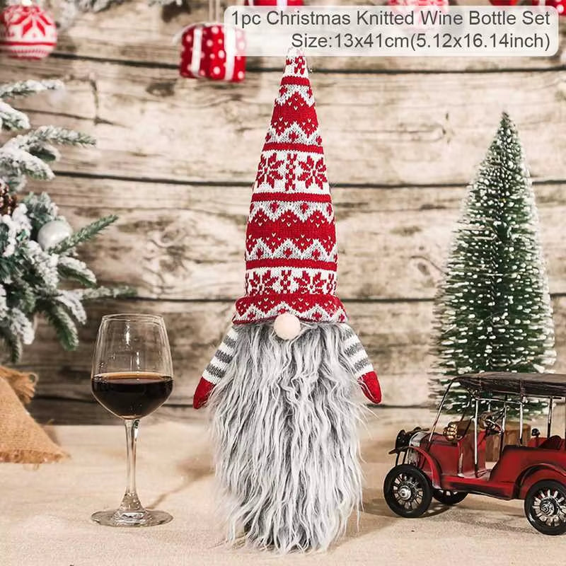 Christmas Wine Bottle Cover Merry Christmas Decorations for Home 2024 Christmas Ornament Xmas Table Decor Gift New Year 2025