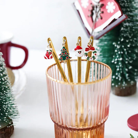 New Year 2021 Stainless Steel Christmas Spoons Xmas Party Coffee Spoon with Christmas Pendant Christmas Decorations Noel Gift