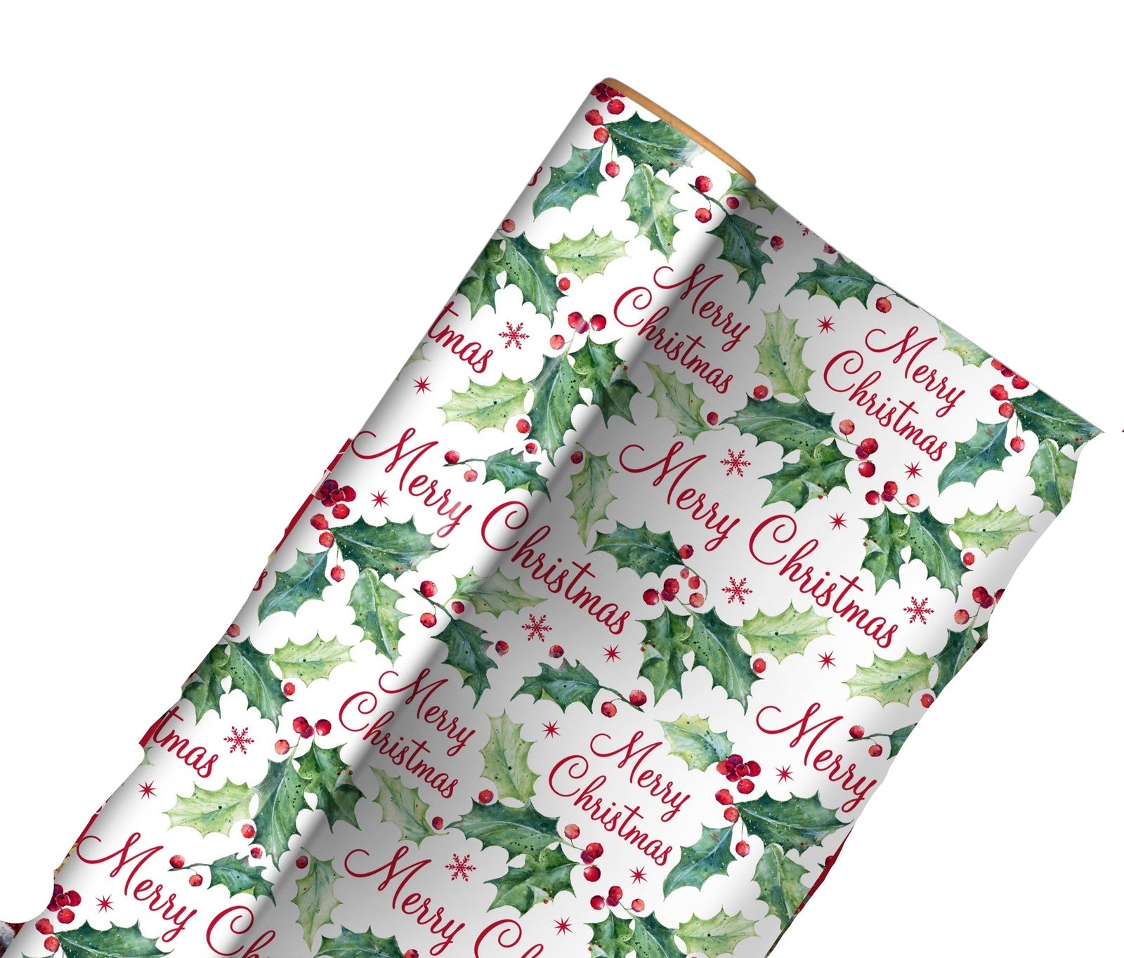 16M (4 X 4M) Traditional Christmas Gift Wrapping Paper Roll - White with Holly