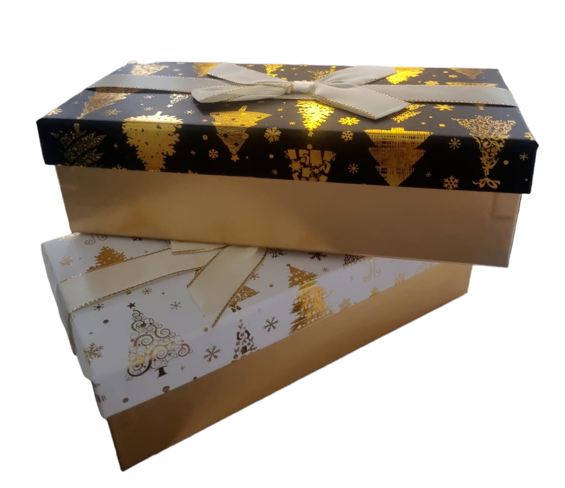 Large Long Christmas Gift Box with Lid Ribbon Xmas Present Gold Rectangle Box