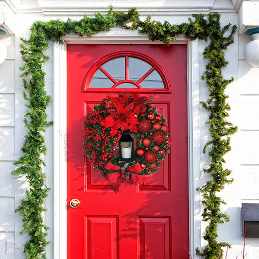 Christmas Garland Arrangement Christmas Ornament Spruce Christmas Wreath with LED Light Front Door Home Party Hanging Garland