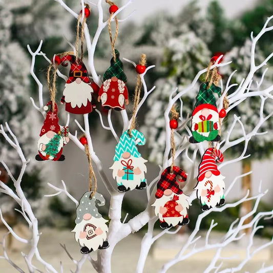 Christmas Gnome Wooden Pendant Merry Christmas Decorations for Home 2024 Cristmas Ornament Xmas Navidad Happy New Year 2025
