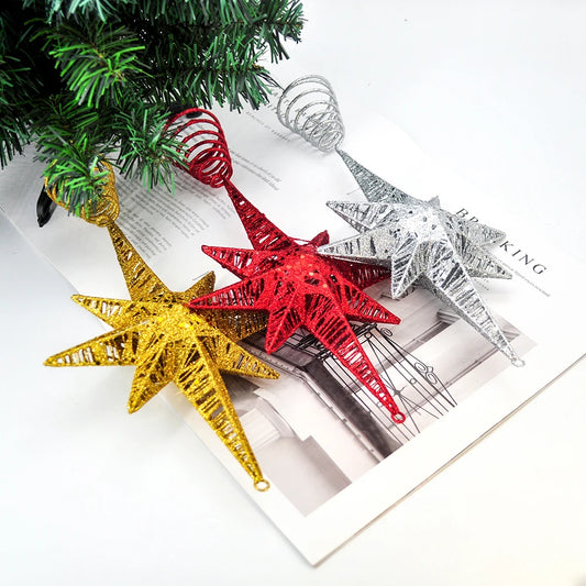 1Pcs Golden Glitter Christmas Tree Top Iron Star Christmas Ornaments for Home Christmas Tree Ornament Navidad New Year 2021